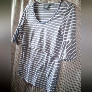 Milk Nursingwear Medium Grey and White Striped 3/4 Sleeve Tshirt